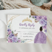 Paarse Lila Bloemen Bruin Meisje Quinceañera Reage RSVP Kaartje