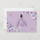 Paarse Lila Bloemen Bruin Meisje Quinceañera Reage RSVP Kaartje (Achterkant)