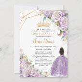 Paarse Lila Bloemen Bruin Prinses Quinceanera Kaart (Voorkant)