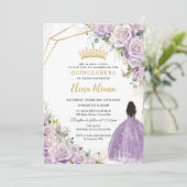 Paarse Lila Bloemen Bruin Prinses Quinceanera Kaart (Staand voorkant)