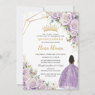Paarse Lila Bloemen Bruin Prinses Quinceanera Kaart