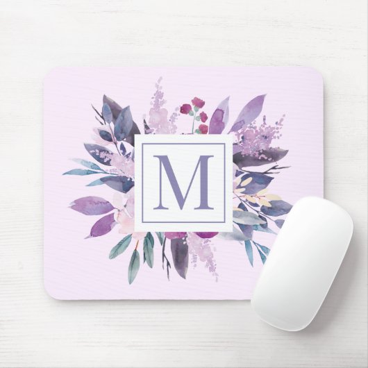 Paarse Lila Bloemen Custom Monogram Muismat (Met muis)