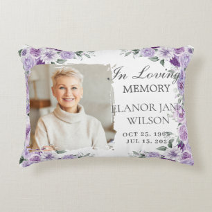 Paarse Lila Bloemen Foto Memorial Keepsake Accent Kussen