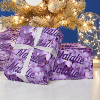 Paarse Lila bloemen gepersonaliseerd cadeaupapier