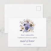 Paarse Lila Bloemen Maid of Honor Verzoek Briefkaart (Voorkant / Achterkant)