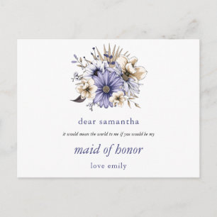 Paarse Lila Bloemen Maid of Honor Verzoek Briefkaart