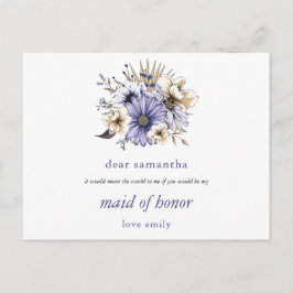 Paarse Lila Bloemen Maid of Honor Verzoek Briefkaart
