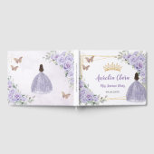 Paarse Lila Bloemen Meisje Jurk Goud QUINCEAÑERA Gastenboek (Volledig)