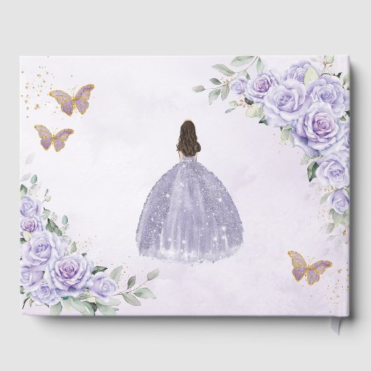 Paarse Lila Bloemen Meisje Jurk Goud QUINCEAÑERA Gastenboek (Achterkant)