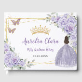 Paarse Lila Bloemen Meisje Jurk Goud QUINCEAÑERA Gastenboek (Voorkant)