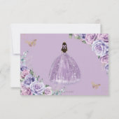 Paarse Lila Bloemen Meisje Jurk Quinceañera Antwoo RSVP Kaartje (Achterkant)