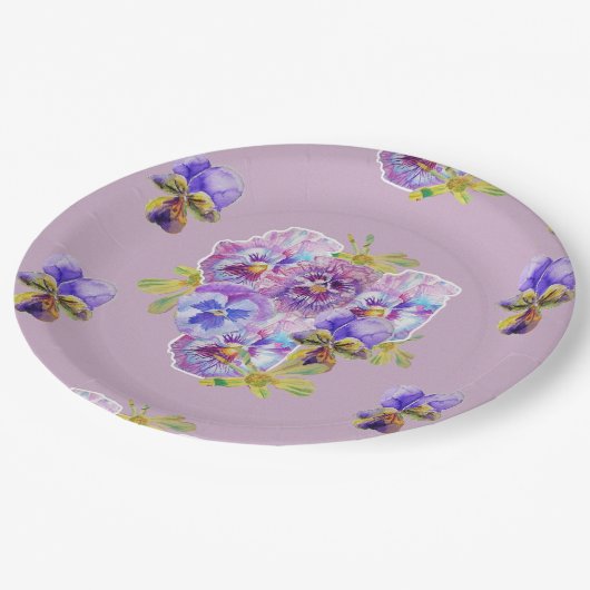 Paarse lila bloemen Patroon Papierpartij Bord (Gekanteld)