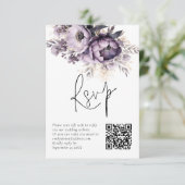 Paarse Lila Bloemen QR Code Bruiloft RSVP Kaart (Staand voorkant)