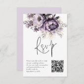 Paarse Lila Bloemen QR Code Bruiloft RSVP Kaart (Voorkant / Achterkant)