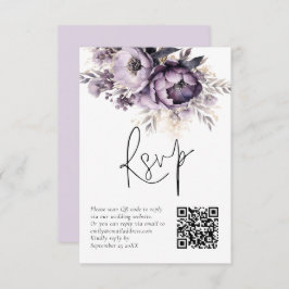 Paarse Lila Bloemen QR Code Bruiloft RSVP Kaart