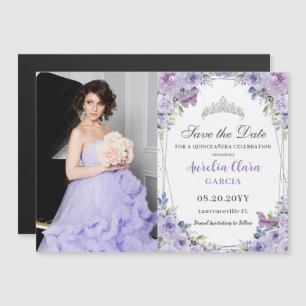 Paarse Lila Bloemen Quinceañera 16e Save the Date