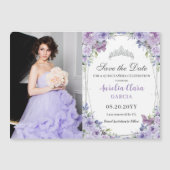 Paarse Lila Bloemen Quinceañera 16e Save the Date (Voorkant)