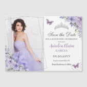 Paarse Lila Bloemen Quinceañera 16e Save the Date (Voorkant)