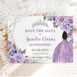 Paarse Lila Bloemen Quinceanera Brown Princess Save The Date<br><div class="desc">c) De Happy Cat Studio</div>