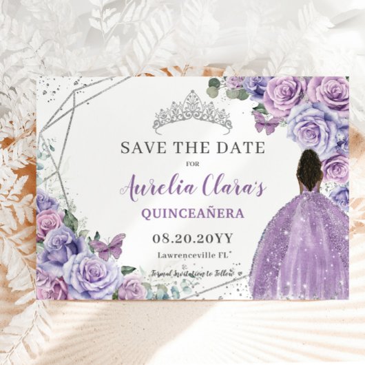 Paarse Lila Bloemen Quinceanera Brown Princess Save The Date