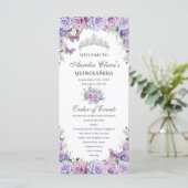 Paarse Lila Bloemen Quinceañera Orde der Evenement Programmakaart (Staand voorkant)