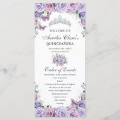 Paarse Lila Bloemen Quinceañera Orde der Evenement Programmakaart (Voorkant)