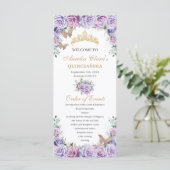 Paarse Lila Bloemen Quinceañera Orde der Evenement Programmakaart (Staand voorkant)