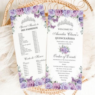Paarse Lila Bloemen Quinceañera Orde der Evenement Programmakaart