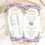 Paarse Lila Bloemen Quinceañera Orde der Evenement Programmakaart<br><div class="desc">Personaliseer deze dubbelzijdige chique dunne programmakaart eenvoudig en snel, klik op de knop Bewerken met ontwerpgereedschappen om de tekst, tekst, letterstijl, lettergrootte, letterkleur verder te bewerken, meer tekst toe te voegen, een aantal afbeeldingen te verplaatsen of te verwijderen. De vlinders en kroon zijn beweegbaar, resizable, multipliable en verwijderbaar. Pas het...</div>