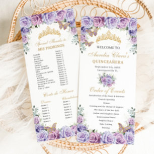 Paarse Lila Bloemen Quinceañera Orde der Evenement Programmakaart