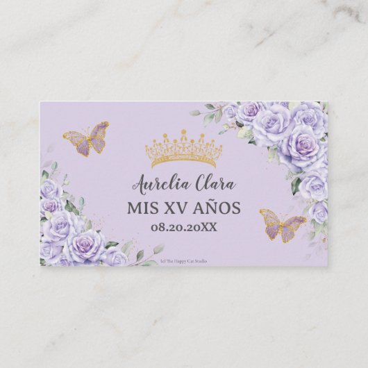 Paarse Lila Bloemen Quinceañera QR Gift Registry Informatiekaartje (Achterkant)