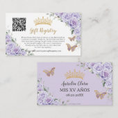 Paarse Lila Bloemen Quinceañera QR Gift Registry Informatiekaartje (Voorkant / Achterkant)