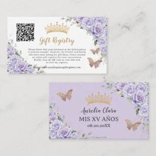 Paarse Lila Bloemen Quinceañera QR Gift Registry Informatiekaartje
