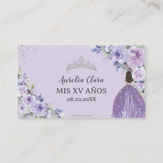 Paarse Lila Bloemen Quinceañera QR Gift Registry Informatiekaartje (Achterkant)