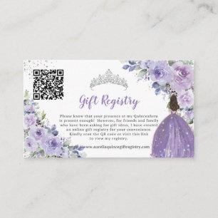 Paarse Lila Bloemen Quinceañera QR Gift Registry Informatiekaartje