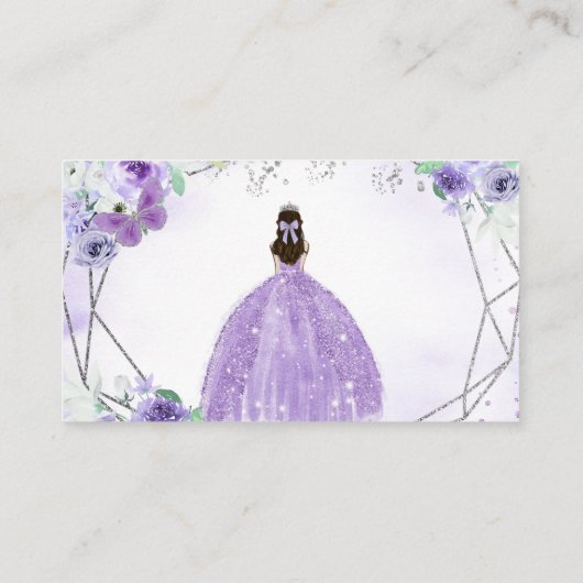 Paarse Lila Bloemen Quinceañera QR Gift Registry Informatiekaartje (Achterkant)