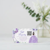 Paarse Lila Bloemen Quinceañera QR Gift Registry Informatiekaartje (Staand voorkant)