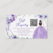Paarse Lila Bloemen Quinceañera QR Gift Registry Informatiekaartje (Voorkant)