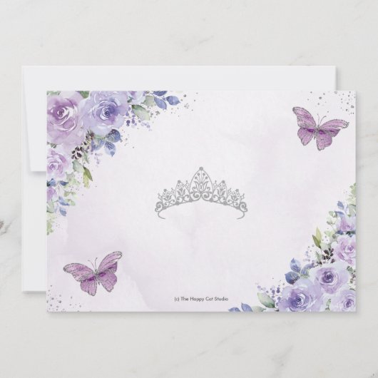 Paarse Lila Bloemen Quinceañera Sweet 16 Afbeeldin Save The Date (Achterkant)