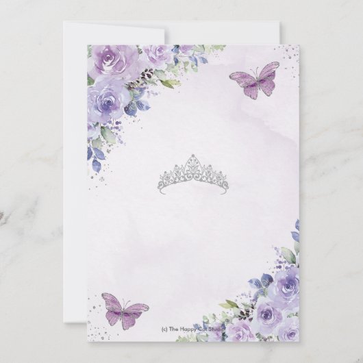 Paarse Lila Bloemen Quinceañera Sweet 16 Silver Save The Date (Achterkant)