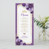 Paarse Lila Bloemen Quinceanera Verjaardag Menu Ka Kaart (Staand voorkant)