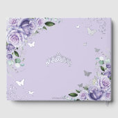 Paarse Lila Bloemen Quinceañera XV 15 Zilveren Fot Gastenboek (Achterkant)