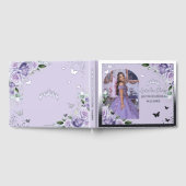 Paarse Lila Bloemen Quinceañera XV 15 Zilveren Fot Gastenboek (Volledig)