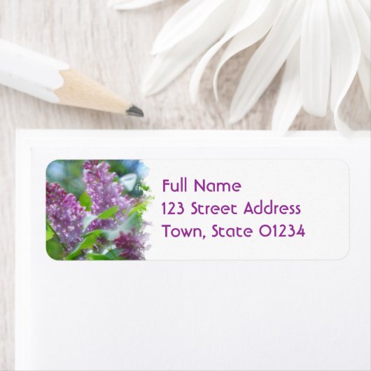 Paarse Lila bloemen retour adres mailing label (Insitu)