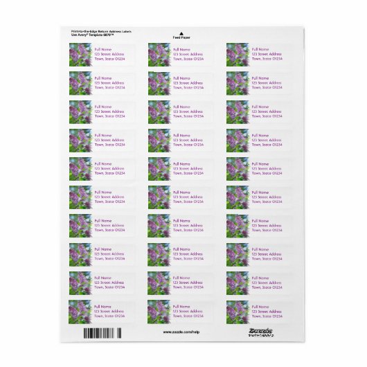 Paarse Lila bloemen retour adres mailing label (Full Sheet)