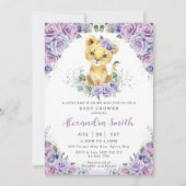 Paarse Lila Bloemen Schattig Leeuwenwelpje Baby sh Kaart (Voorkant)