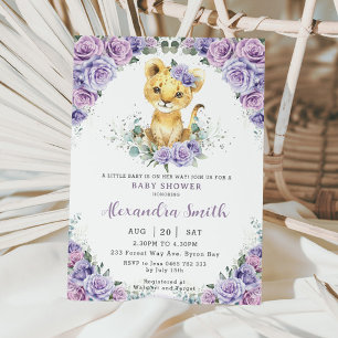 Paarse Lila Bloemen Schattig Leeuwenwelpje Baby sh Kaart