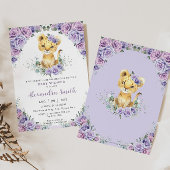 Paarse Lila Bloemen Schattig Leeuwenwelpje Baby sh Kaart