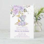 Paarse Lila Bloemen Schattigee Olifant Een 1e Verj Kaart (Staand voorkant)