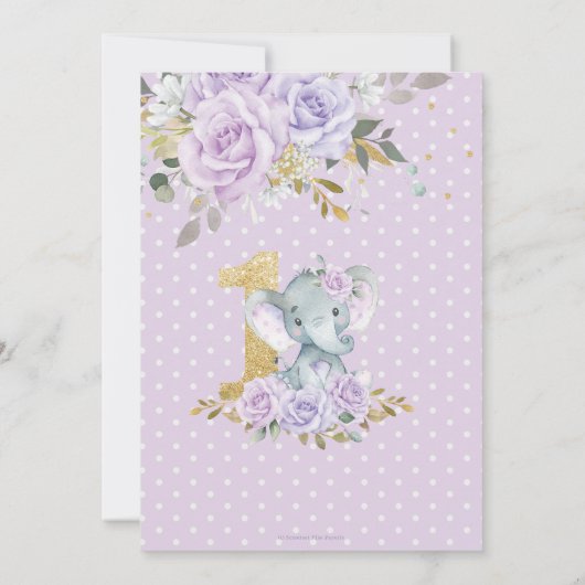 Paarse Lila Bloemen Schattigee Olifant Een 1e Verj Kaart (Achterkant)